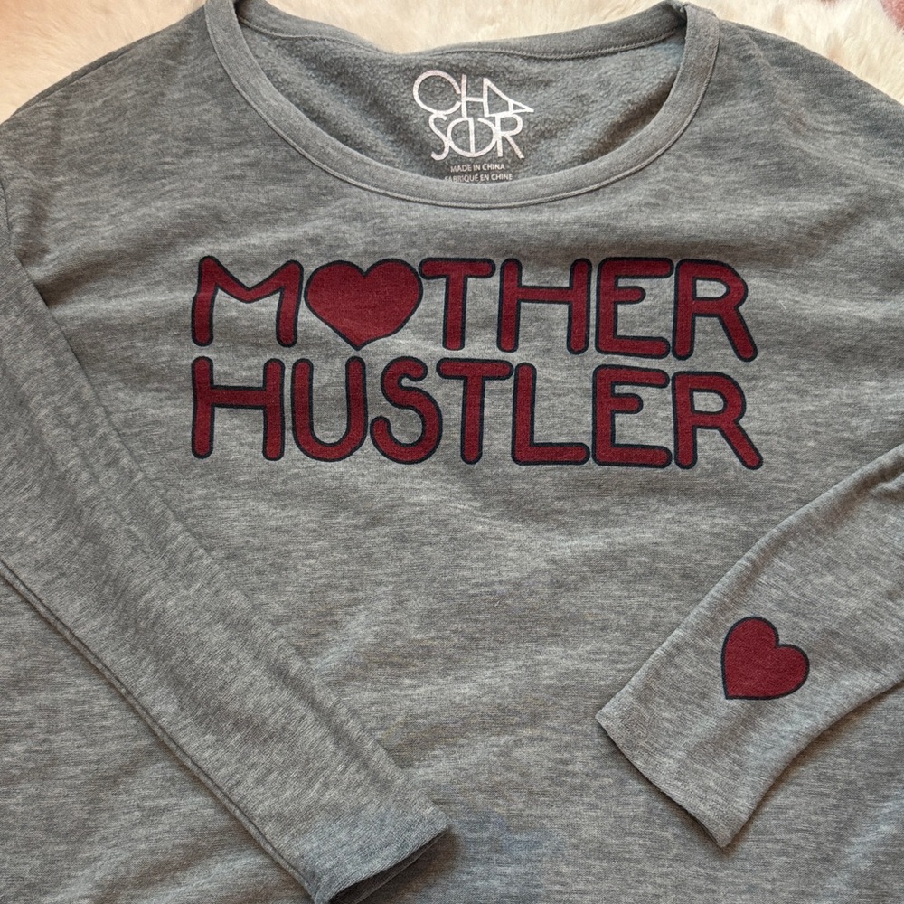 Chaser Gray Sweatshirt with Red Heart Accents